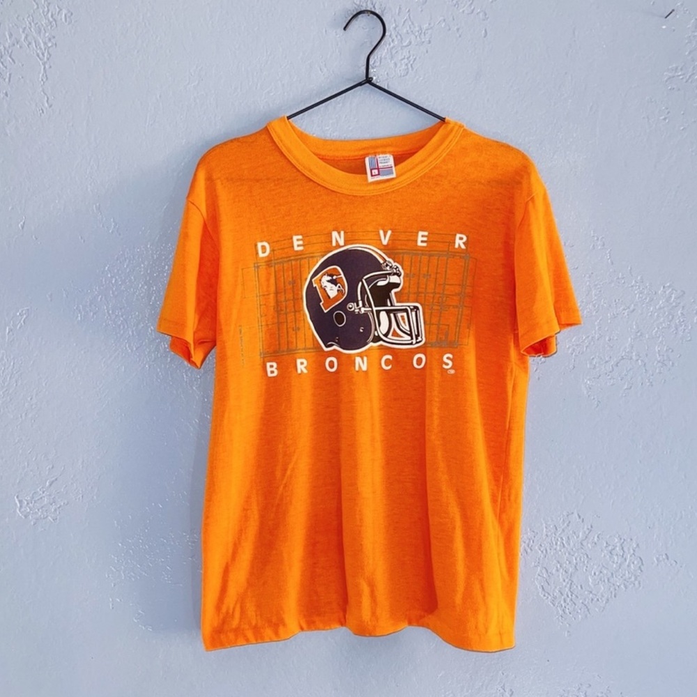 1970s VINTAGE ORANGE DENVER BRONCOS SINGLE STITCHED TEE LARGE